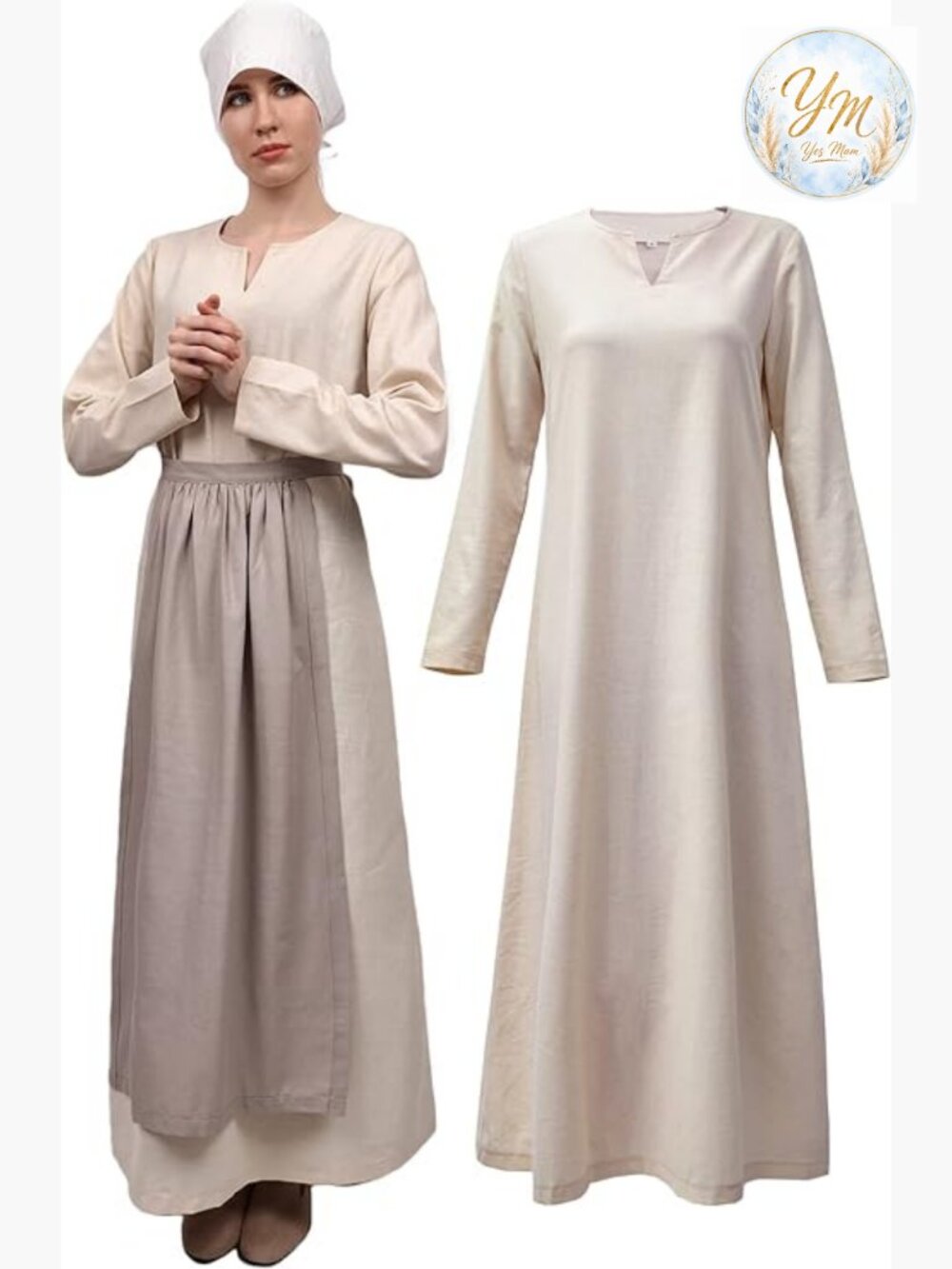 Medieval Linen Underdress Women Renaissance Long Sleeve Tunic Dress Cosplay